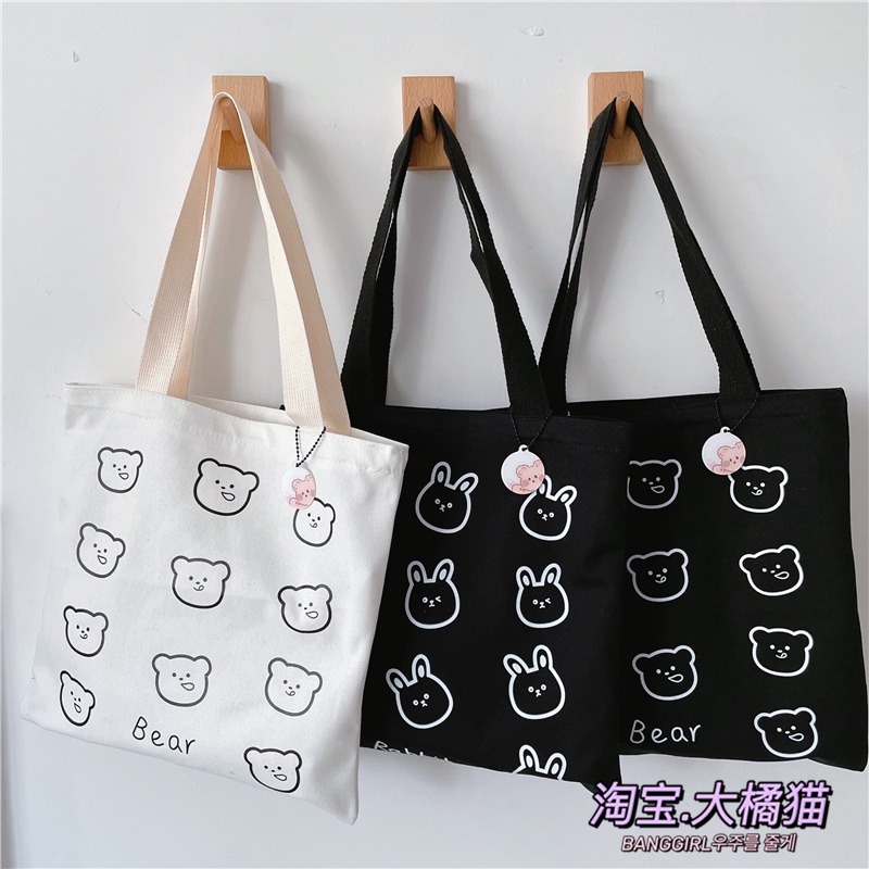 Túi tote , túi vải ulzzang hàn quốc đeo chéo , đeo vai họa tiết gấu xinh xắn mang đi học , đi chơi TO011