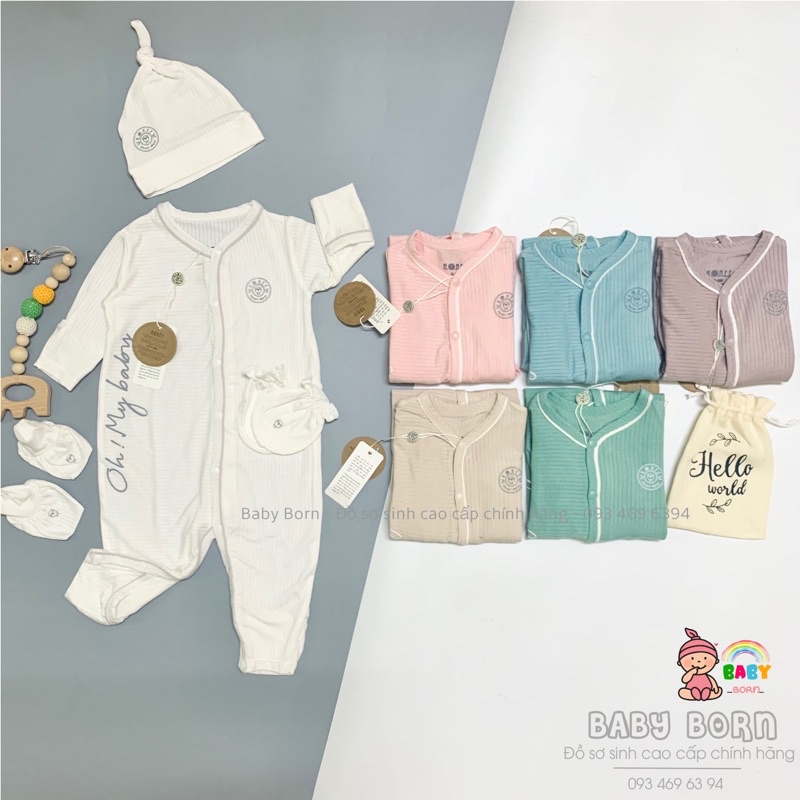 Hrnee - Body dài tích hợp bao tay, bao chân lật Oh My Baby chất Modal (sợi sồi hữu cơ) mềm mịn