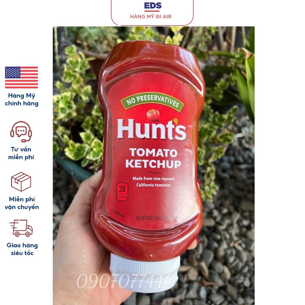 Sốt cà chua Hunt's Tomato Ketchup 567gram Mỹ ConAgra Foods date 8/2023 không chứa chất bảo quản - EDS Hàng Mỹ