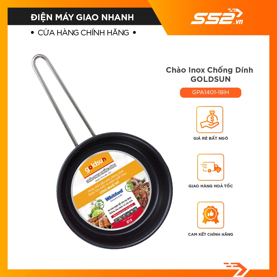 Chảo inox chống dính Goldsun GPA1401-18IH-Bảo Hành Chính Hãng