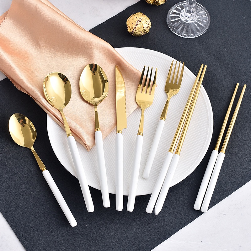 Đũa Dao Nĩa Thìa Muỗng Bằng Sứ / Bộ đồ ăn inox 401 cán sứ phong cách Bắc Âu trắng sang trọng