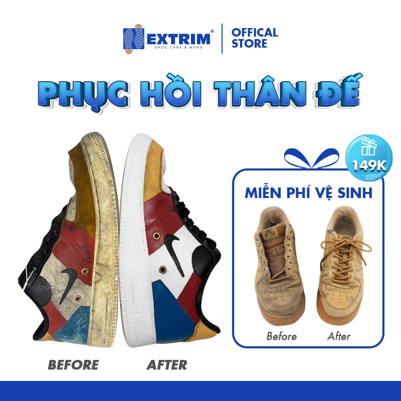 HCM [E-voucher] - Free vệ sinh giày khi đặt Gói Repaint đế giày và Phục hồi thân tại EXTRIM