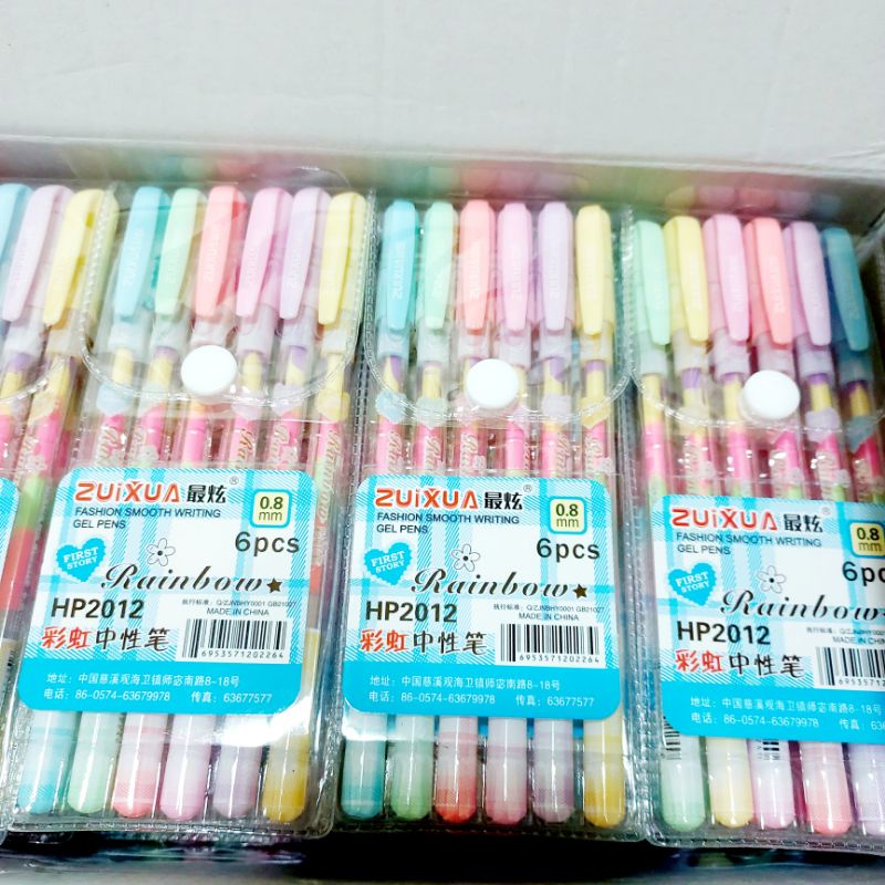 Bút cầu vồng 6 màu caro grid dễ thương