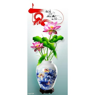 TRANH DÁN TƯỜNG 3D LỌ HOA SEN ĐẸP 199TP - TRANH THƯ PHÁP CHỮ TÂM - YAN SHOP