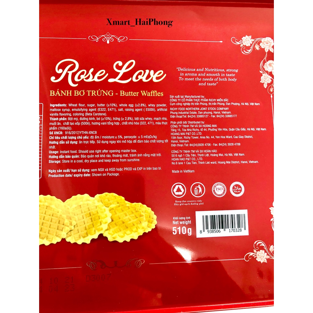 Bánh quy bơ trứng nướng Rose Love Richy hộp thiếc 510g