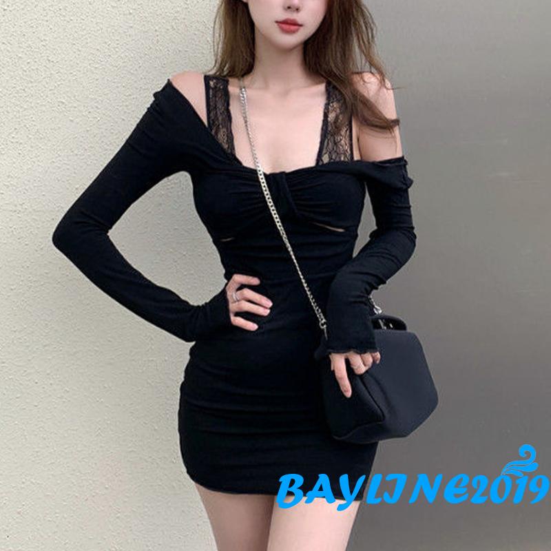 Đầm Hai Dây Ôm Dáng Tay Dài Cổ Chữ V Màu Trơn Thời Trang Cho Nữ