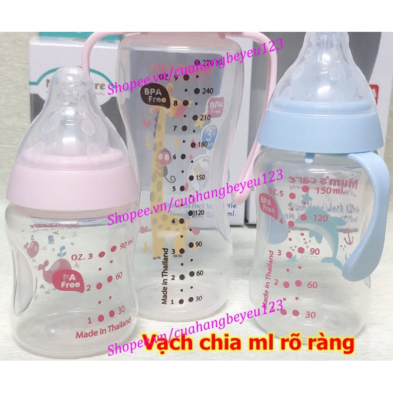 (Mum's Care) Bình sữa PP CỔ HẸP cao cấp thiết kế van chống đầy hơi (90ml - 150ml - 270ml) (Made in Thailand)