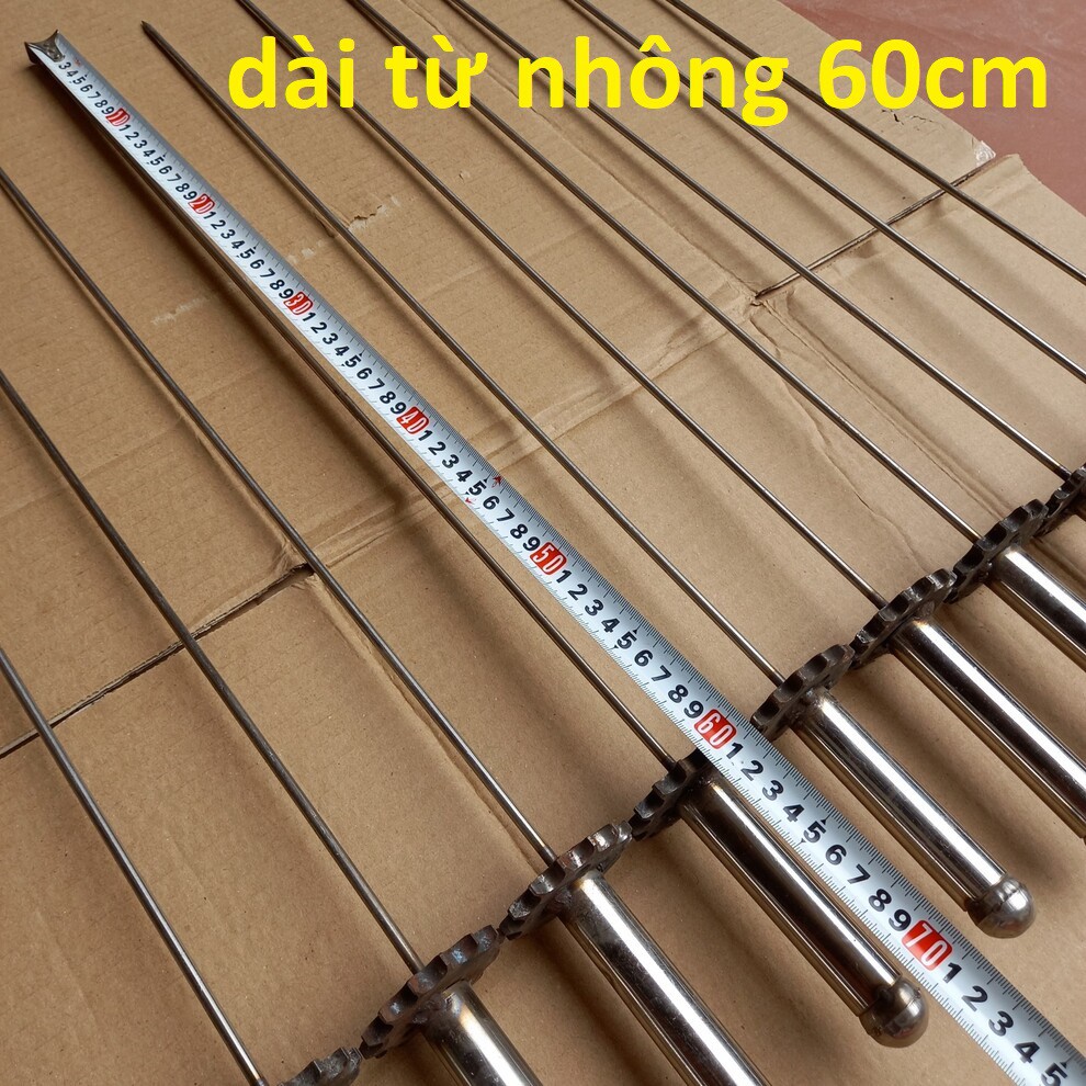 [ Bộ 10 xiên ] Máy nướng thịt, chả mini tự động chuẩn 100% inox - xien nuong cha