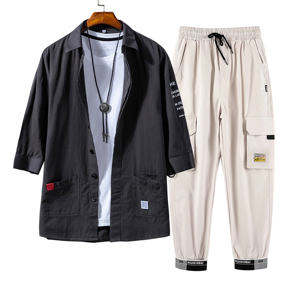 Bộ Quần Áo Nam 3 Chi Tiết Áo Sơ Mi Cổ Đức Kèm Áo Phông Trơn Và Quần Jogger Túi Hộp ZENKODLMEN SET NAM 90000150C