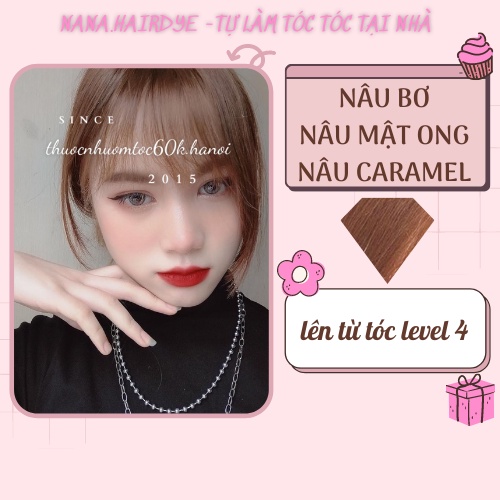 (KO TẨY)Thuốc nhuộm màu NÂU BƠ/NÂU MẬT ONG/NÂU CARAMEL kèm trợ dưỡng găng tay