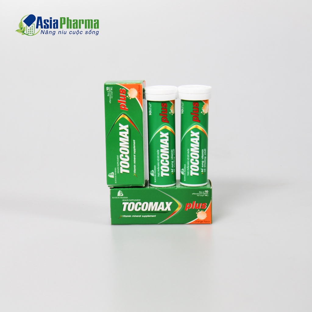 Viên sủi vitamin C TOCOMAX PLUS tăng sức đề kháng bổ sung vitamin và khoáng chất tube 10 viên - ASIA PHARMA