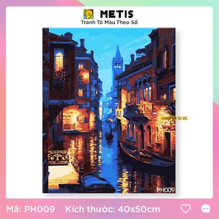 Tranh Số Hoá Sơn Dầu Dòng Sông Và Thành Phố Về Đêm Dễ Tô Có Khung METIS PH009