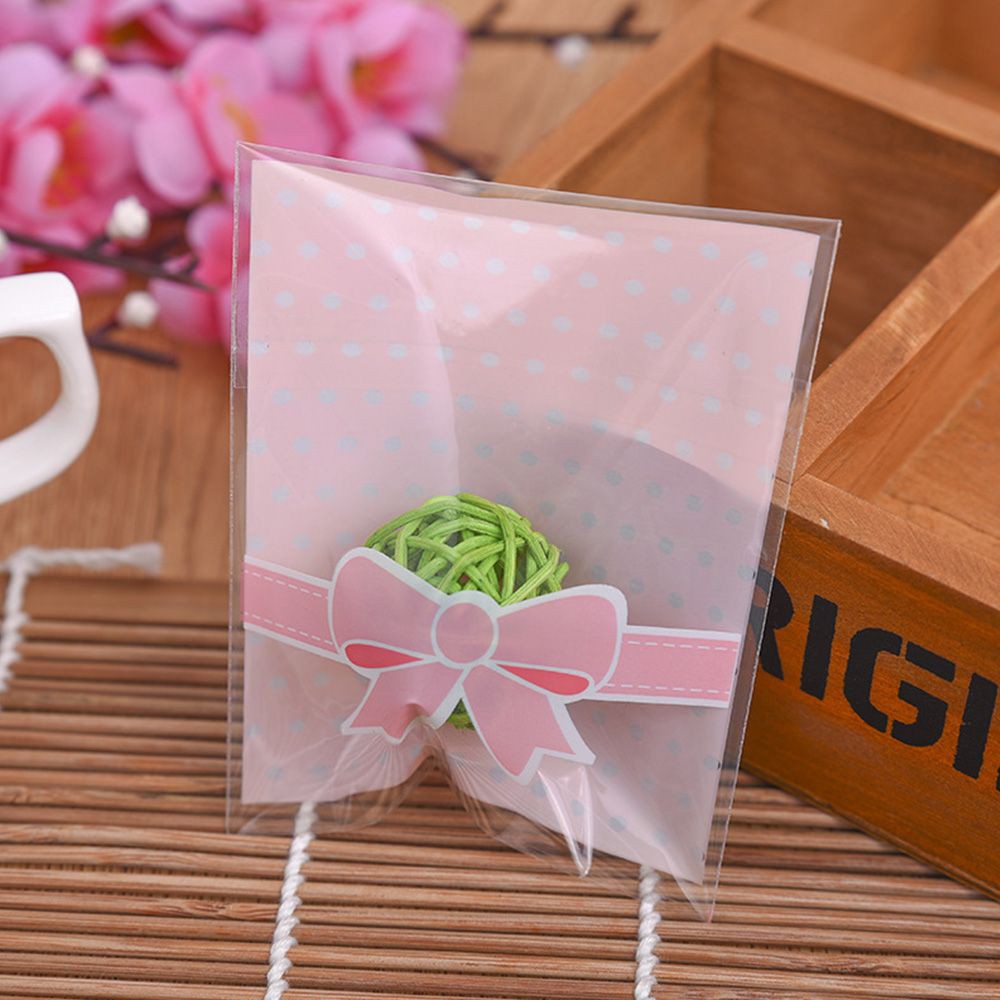 Set 100 túi nhựa đựng quà tặng màu hồng và xanh lá tùy chọn