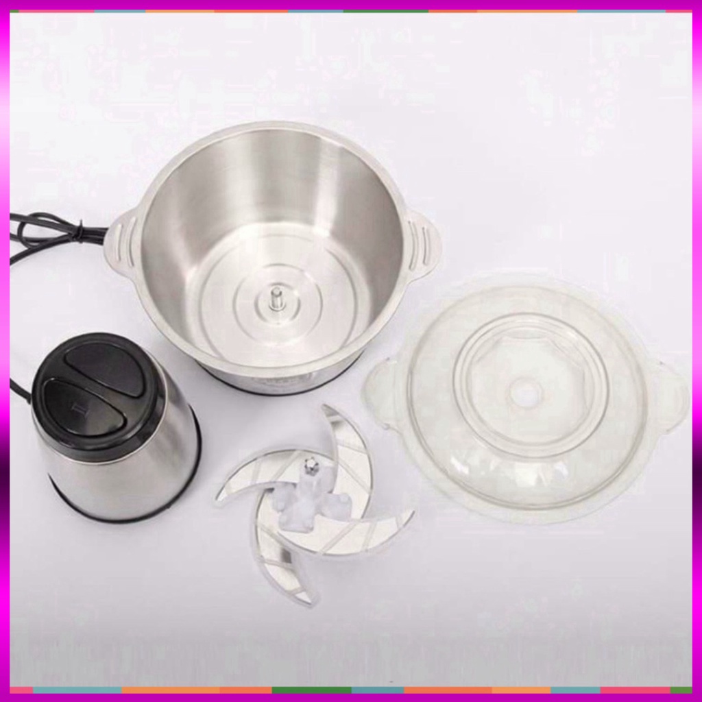Máy Xay Thịt Cối Inox 4 Lưỡi Đa Năng, Công suất 250W- Xay Thực Phẩm 2l,Chất Liệu Inox 304 Chuẩn, Siêu Bén - Máy xay thịt