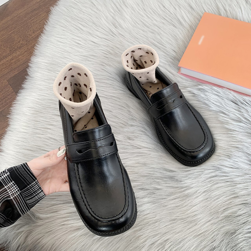 Giày lười đế phẳng bằng da thời trang Nhật Bản cho nữ