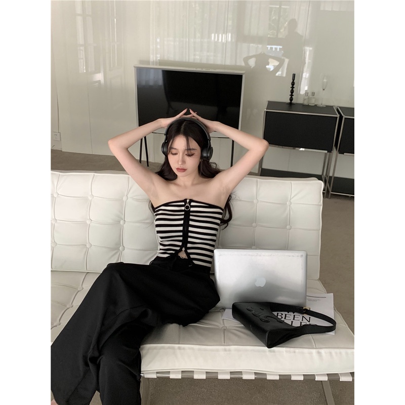 Áo ống ZHELIHANGFEI dệt kim kẻ sọc quyến rũ cho nữ