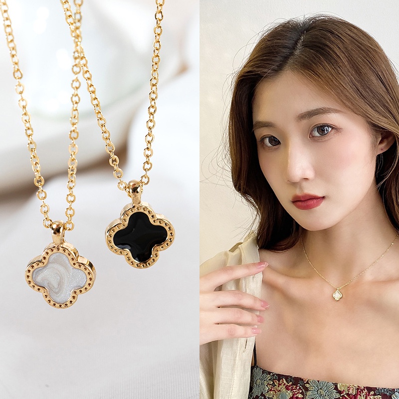 Vòng cổ MANYUE dây xích mặt cỏ bốn lá màu kẹo thời trang hiện đại cho nữ