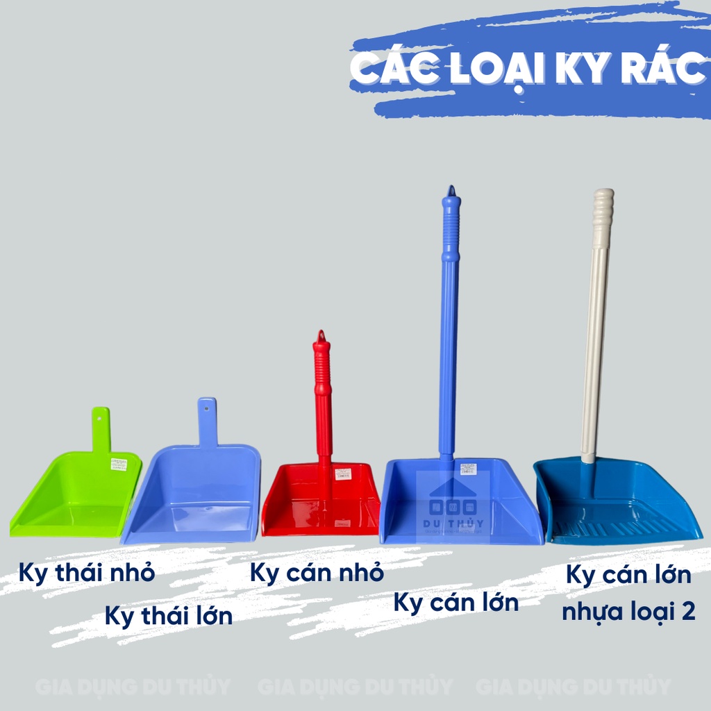 Ky hốt rác có cán tay cầm loại lớn-nhỏ chất liệu nhựa pp chính phẩm không mùi, 3 màu đỏ-xanh-hồng của Gia Dụng Du Thủy