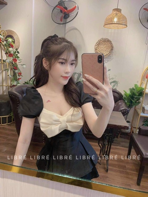 SET ÁO PEPLUM NƠ NGỰC CHÂN VÁY TẦNG (KÈM CLIP)