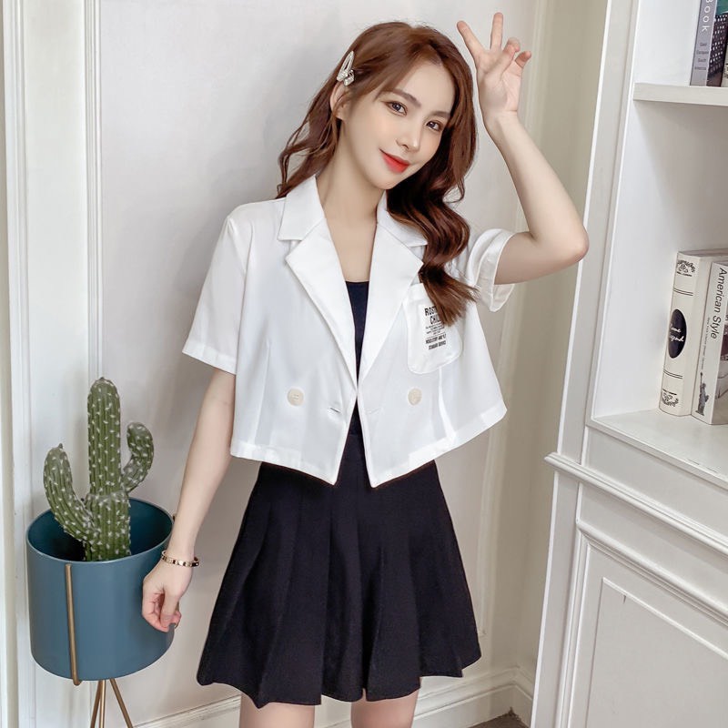 Áo Khoác Vest Blazer Tay Ngắn Dáng Rộng Phom Ngắn Logo Túi Ngực | Smide Clothing
