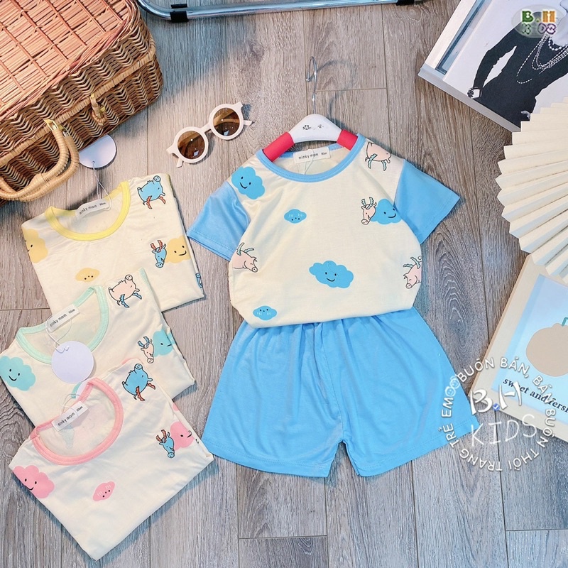 NT067 Bộ cộc tay thun lạnh Minky Mom in hoạ tiết tay phối màu cho bé