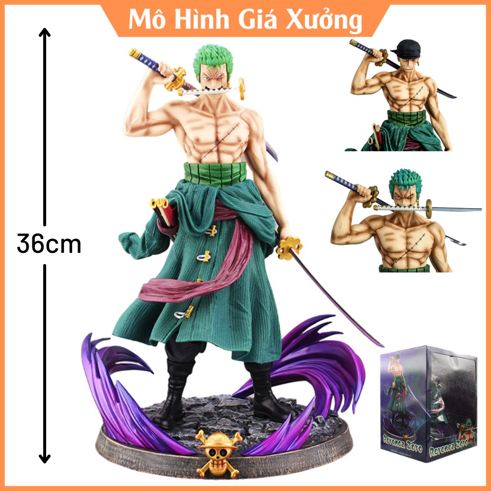 Mô hình  Roronoa Zoro Siêu Đẹp  tam kiếm  cao 36 cm, Nặng 3kg ( 2 Đầu ) - Figure Tượng One Piece