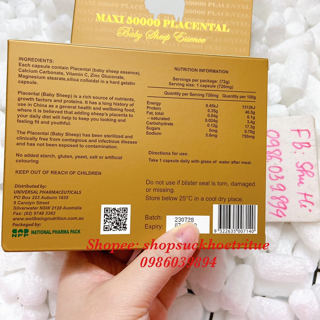 Nhau Thai Cừu Maxi Placental 50000mg Úc