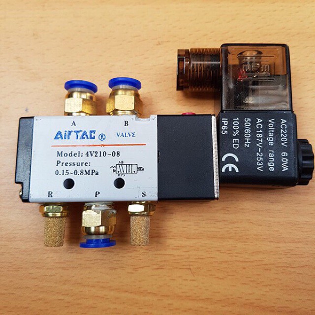 Van điện từ khí nén solenoid 4v210-08 airtac, van điện từ điều khiển xi lanh khí nén, van điện từ airtac 4v210-08