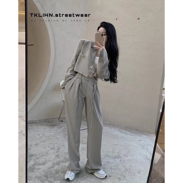 TKLIHN Set VEST áo khoác BLAZER croptop Ulzzang + Quần tây ulzzang ống rộng FASHIONITA 2021