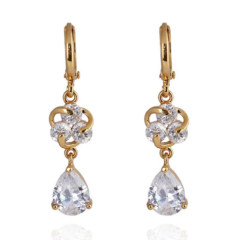 Khuyên Tai Đính Đá Hình Giọt Nước Phong Cách Cổ Điển Sang Trọng Dành Cho Nữ