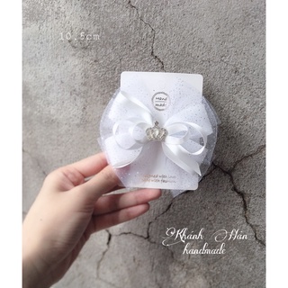 Kẹp tóc nơ trắng kt vương miện nhỏ size 10,5cm cho bé gái ( ảnh thật KH handmade )