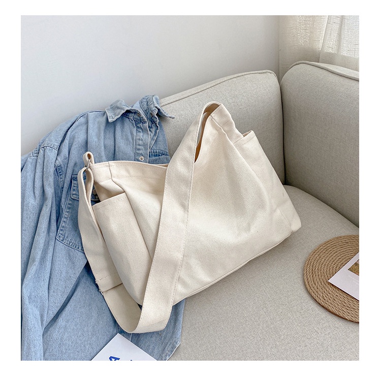 Túi tote vải canvas đeo chéo giá rẻ trơn đi học nam nữ Unisex size to vừa a4 sách vở Herbagstore