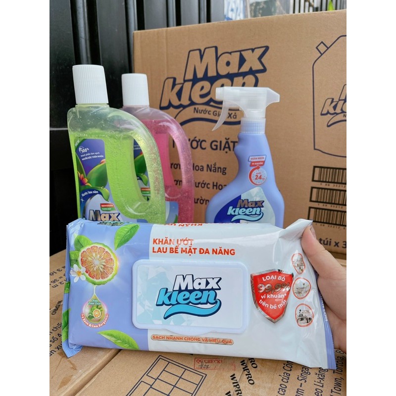 Combo khăn lau đa năng và nước xịt bề mặt Maxkleen