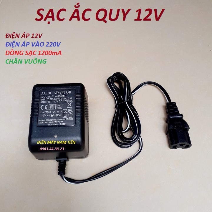 Sạc 3 chân bình acquy xe máy 12v bình bơm phun tưới cây có đèn báo sạc đầy bình