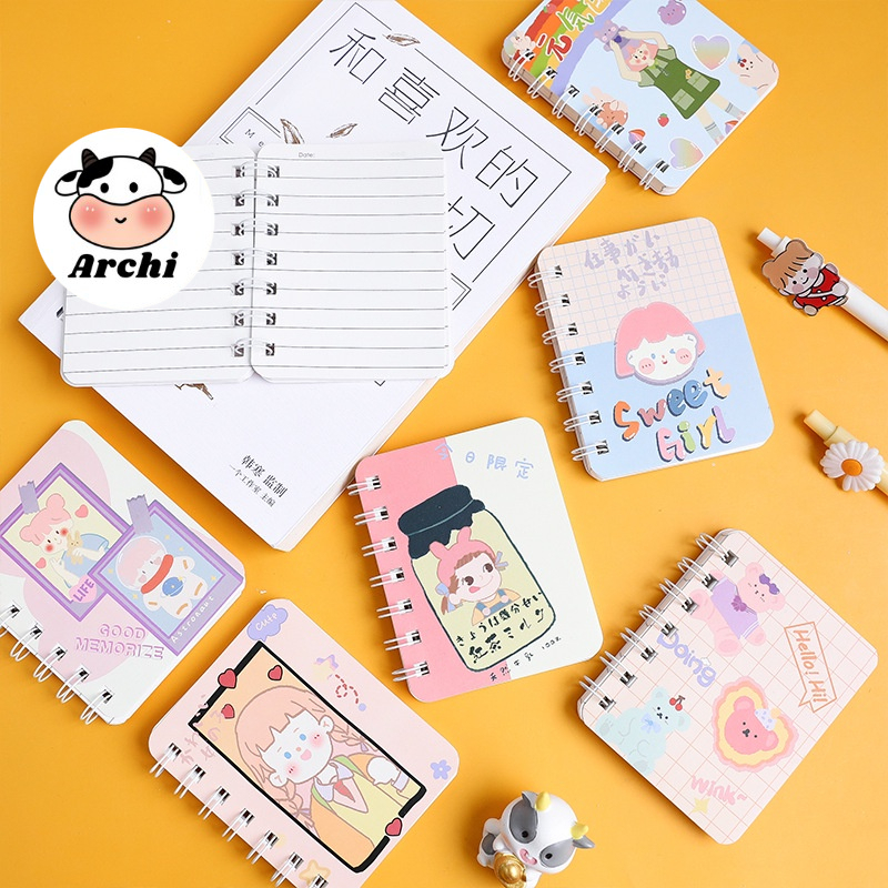Sổ lò xo mini A7 bìa in hình hoạ tiết dễ thương 80 trang