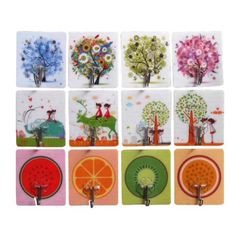 Set 10 móc dán tường 3D hoạ tiết siêu dính