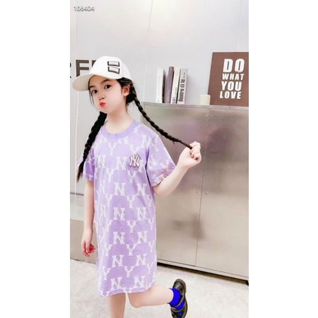 Váy cộc tay cho bé gái - Váy hoạ tiết MLB chất cotton cho bé gái từ 2-10 tuổi