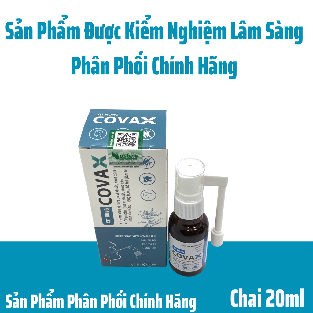 Xịt họng Covax 20ml - Xịt họng có chứa Xuyên Tâm Liên hàm lượng cao và chiết xuất Sâm Ấn Độ