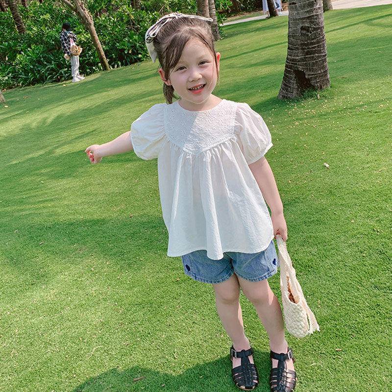 Áo cotton tay ngắn phồng mỏng phong cách nước ngoài Hàn Quốc mùa hè cho bé gái