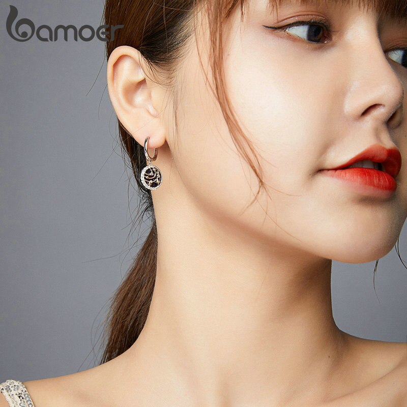 Khuyên tai Bamoer BSE423 bạc 925 hình ngôi sao đính đá CZ thời trang xinh xắn cho nữ