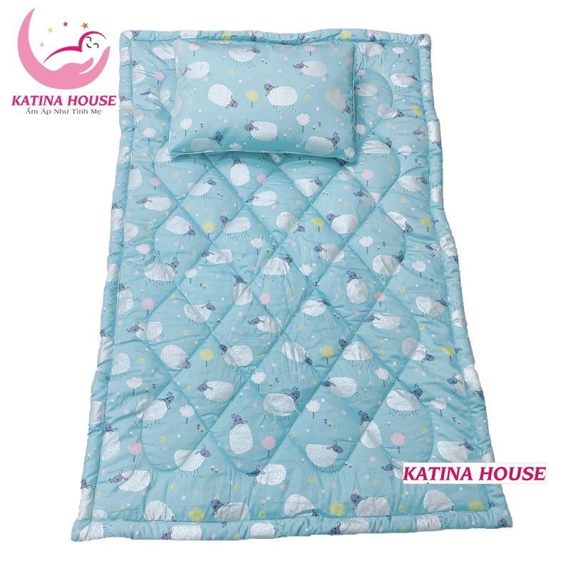 Bộ gối nệm cho bé đi học mẫu giáo 80x120cm, vải cotton satina hàn quốc đẹp, mềm mát, họa tiết đáng yêu