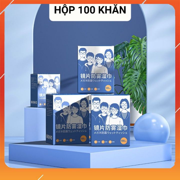 Hộp 100 miếng khăn lau kính nano chống bám hơi nước - Khăn lau chống hơi nước cho kính mắt dùng 1 lần, làm sạch hiệu qua