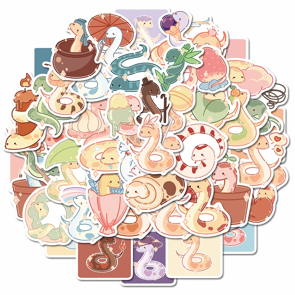 Bộ 50 Miếng Dán Trang Trí Laptop Chống Thấm Nước Hình Rắn Hoạt Hình Dễ Thương