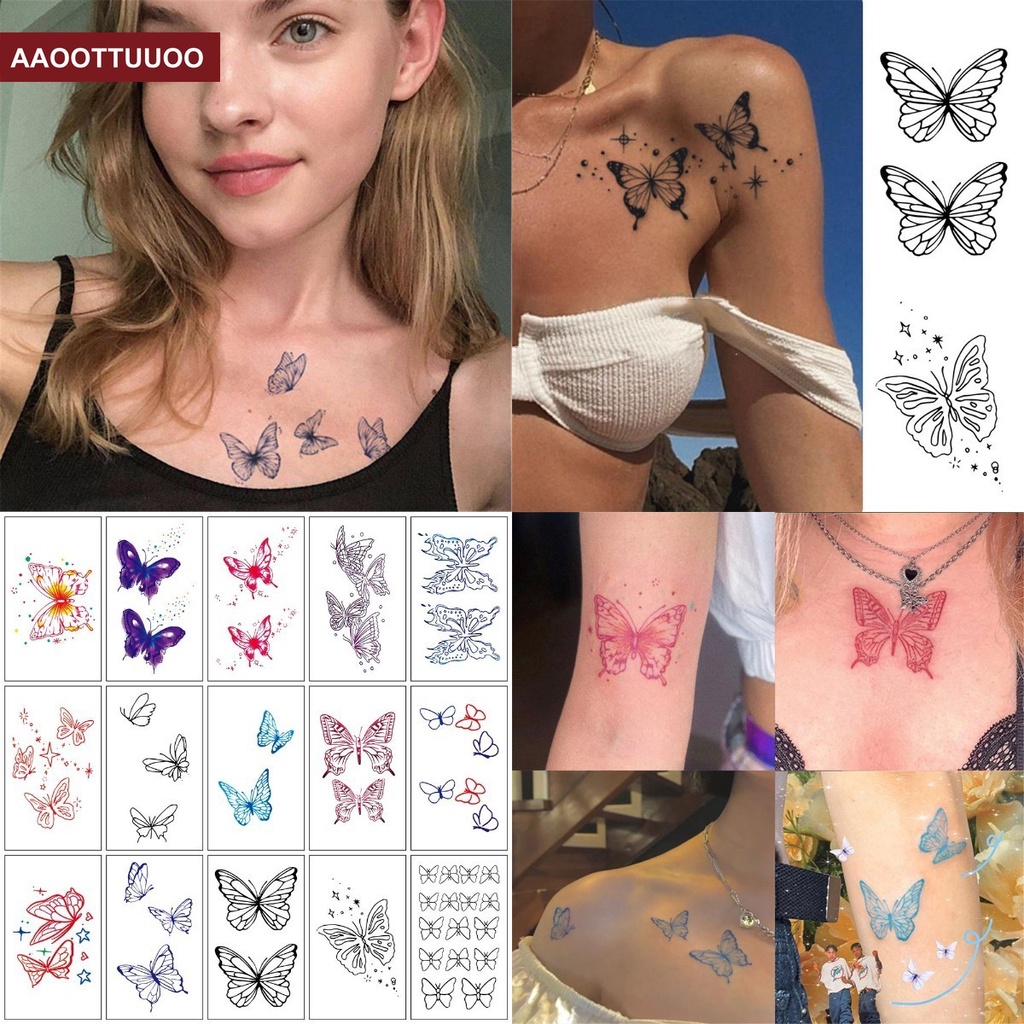 Set 15 Tấm Hình Xăm Dán Chống Nước Hình Bướm Xinh Xắn