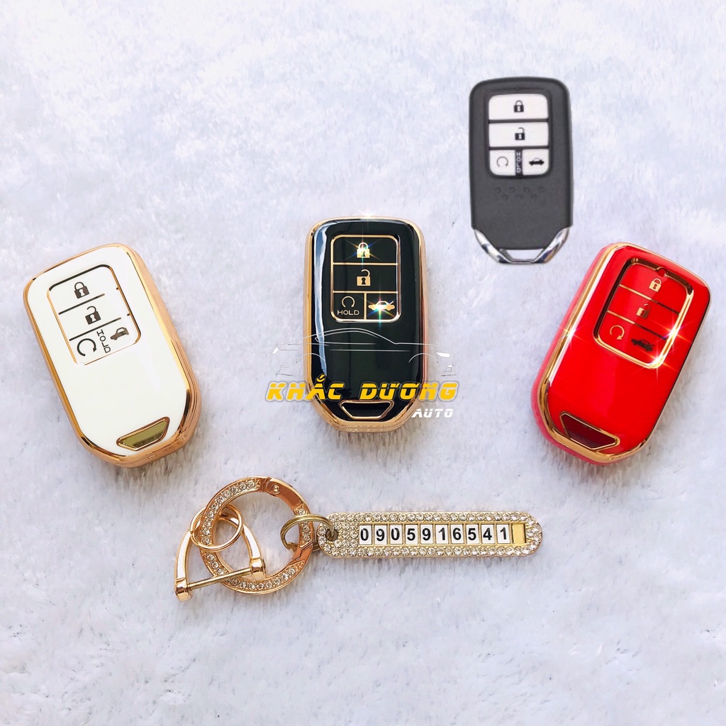 Ốp chìa khoá Honda City Civic CRV Brio Jazz TPU 4 nút đính đá nhân tạo sang trọng