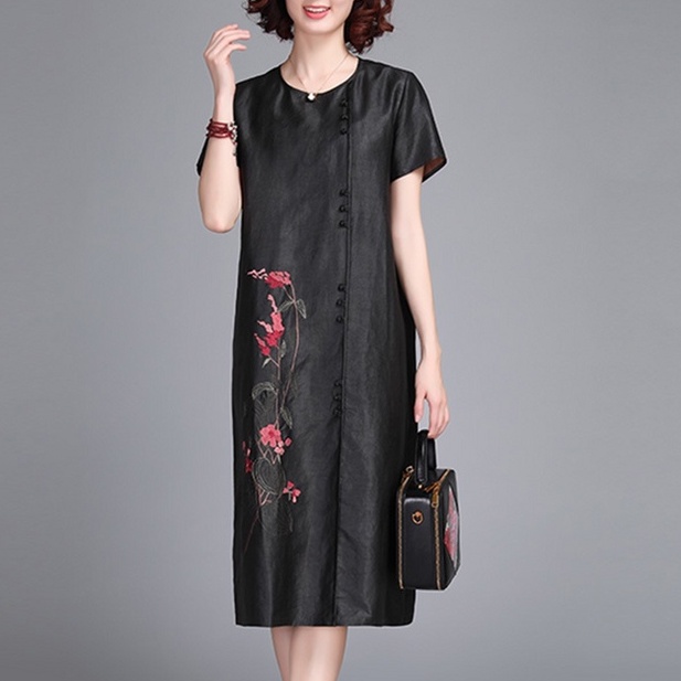 Đầm trung niên sang trong phong cách Hàn Châu bigsize cao cấp cho mẹ dự tiệc dáng suông đẹp D218 - WB WOMAN &amp; BEAUTY