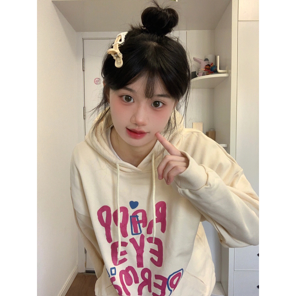 ZHELIHANGFEI Áo Hoodie Tay Dài Form Rộng Theo Phong Cách Preppy Nhật Bản Dễ Phối Đồ