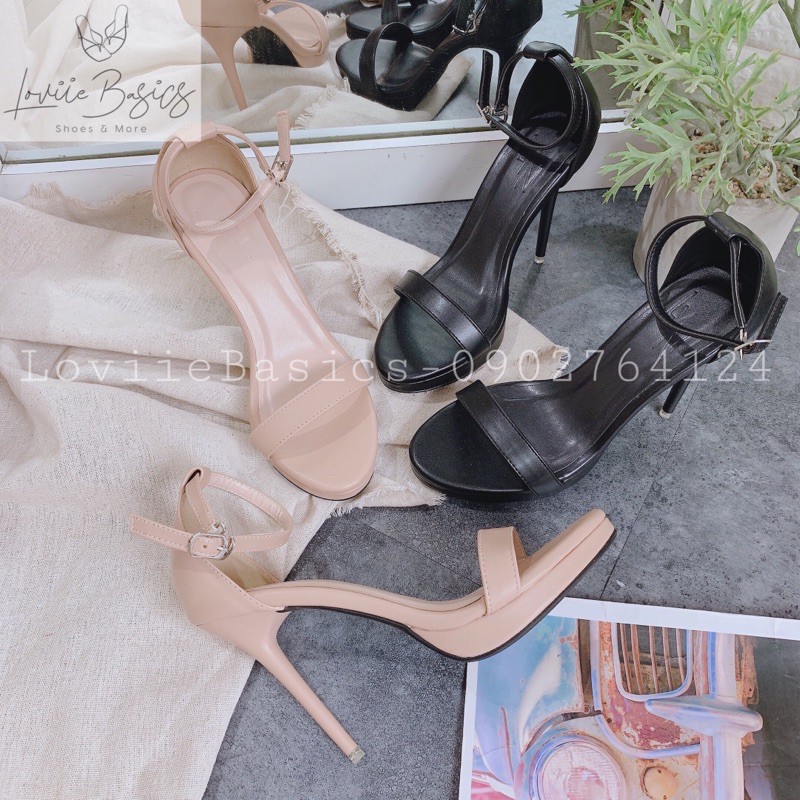 LOVIIEBASICS - GIÀY SANDAL CAO GÓT ĐẾ ĐÚP 10CM QUAI MẢNH THỜI TRANG - GIÀY CAO GÓT 10P QUAI MẢNH ( ĐEN - KEM ) G0609 | BigBuy360 - bigbuy360.vn