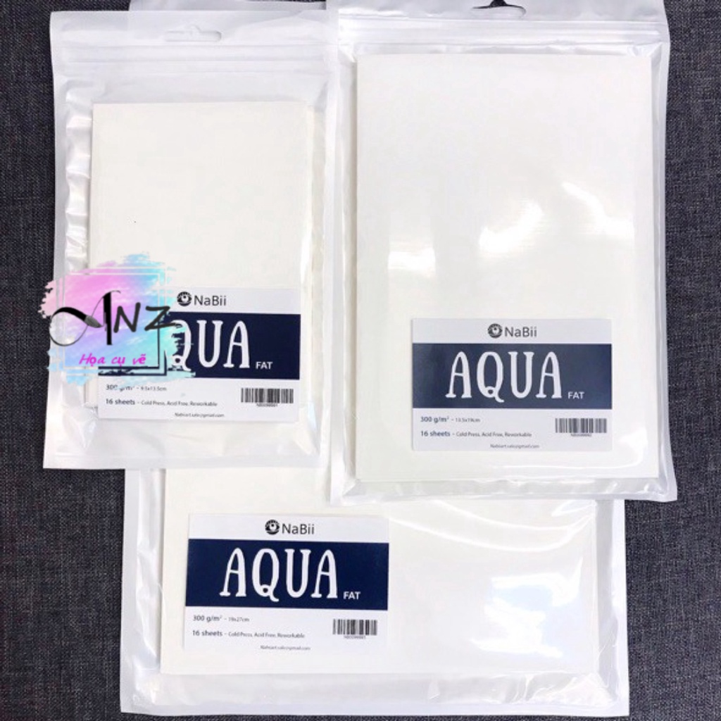 Giấy Vẽ Màu Nước NaBii Aqua Fat 300gsm Xấp 16 tờ A6/A5/A4