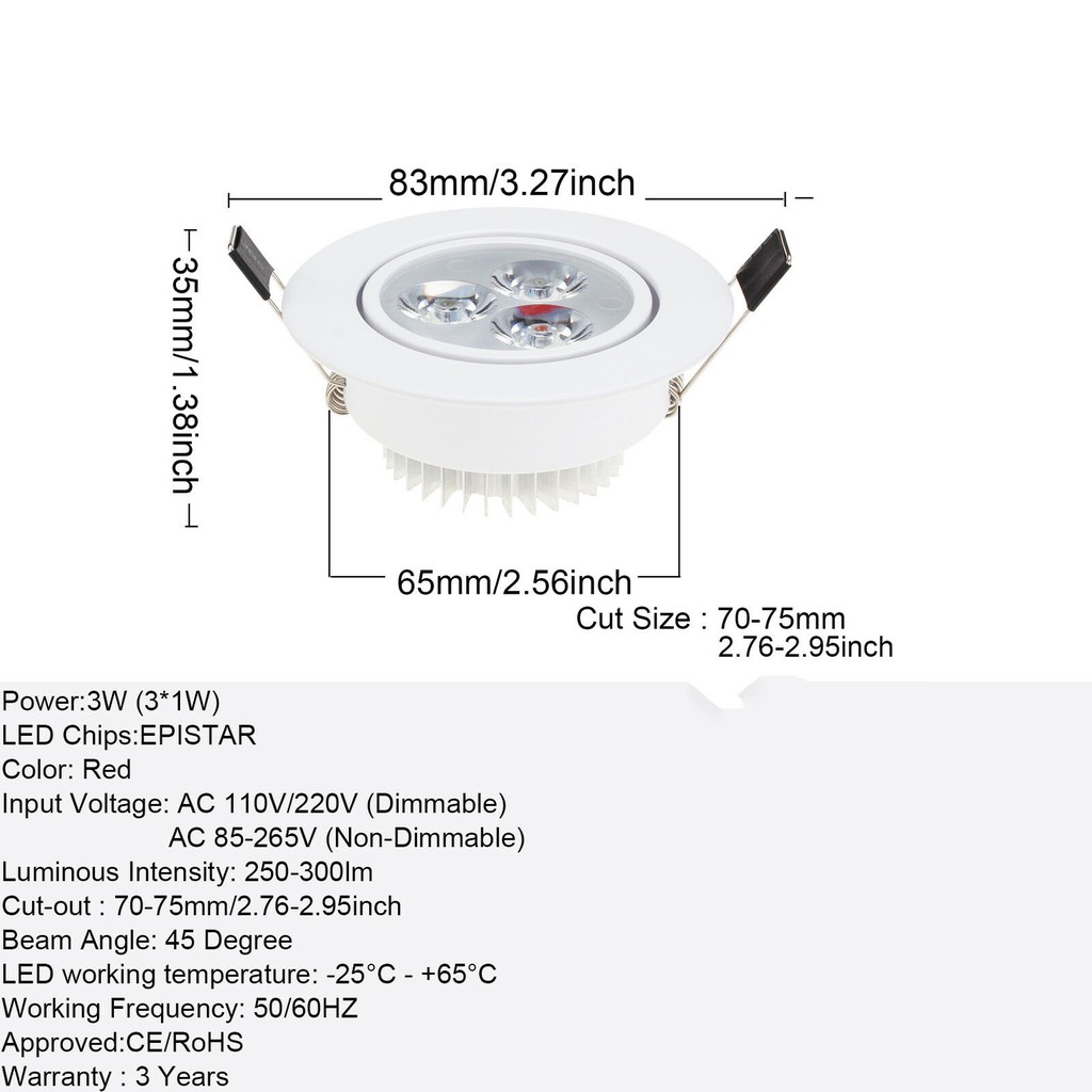 Đèn trần bóng LED 3W 85-265V 220V nhiều màu sắc